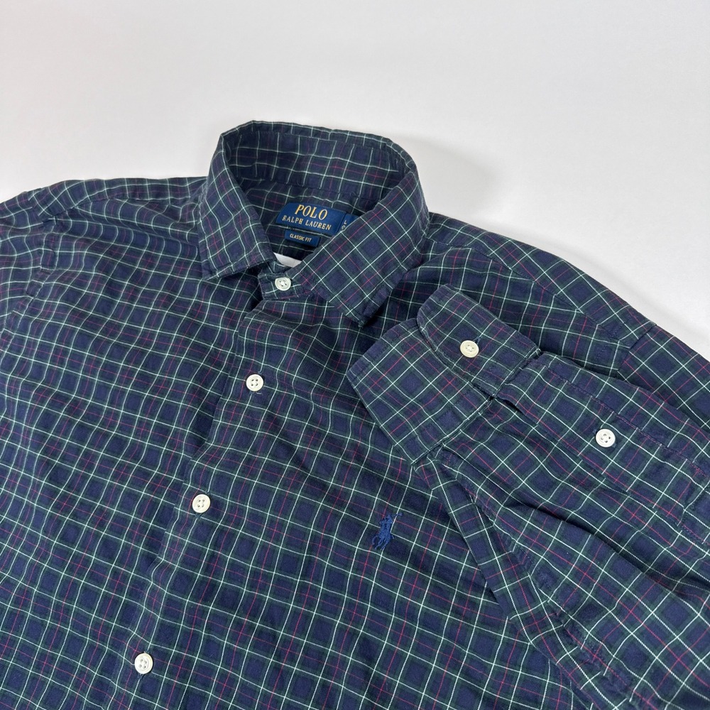 Polo Ralph Lauren Shirt Mens Large Navy Plaid Button Down Classic Fit Preppy